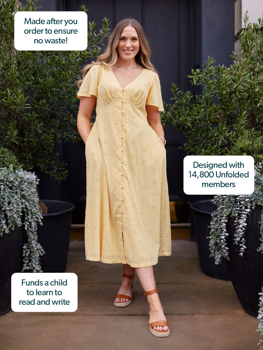 Allegra Broderie Button Through Dress - Yellow