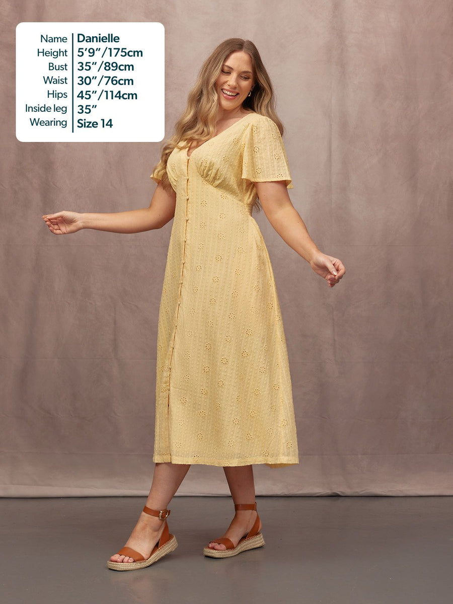 Allegra Broderie Button Through Dress - Yellow