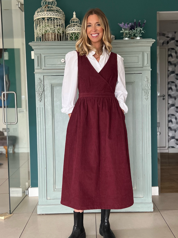 Burgundy pinafore shop dress womens