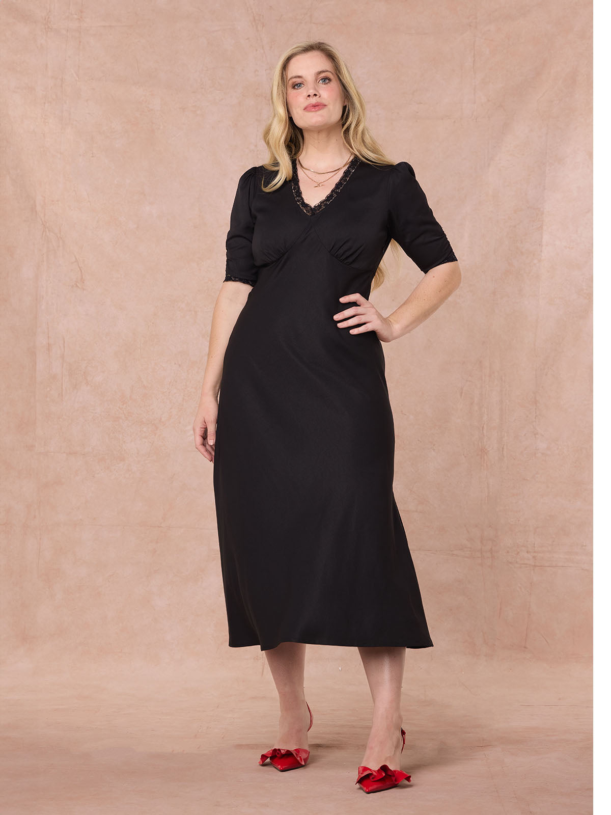 Angelica - Lace Trim Midi Dress - Black This is Unfolded Angelica - Lace Trim Midi Dress - Black This is Unfolded