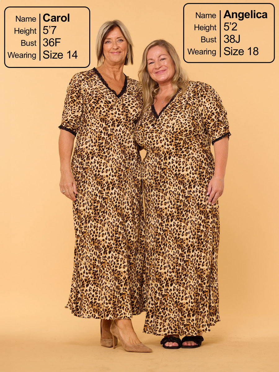 Angelica - Lace Trim Midi Dress - Leopard Print