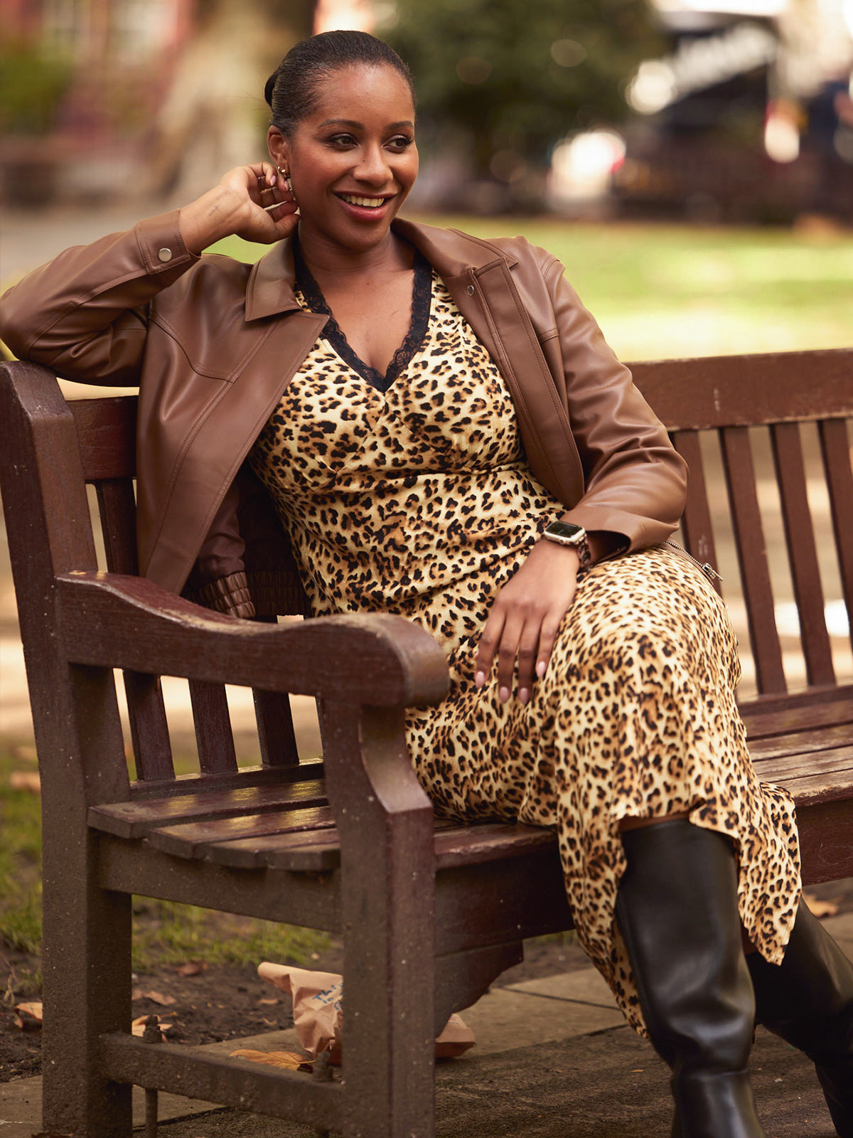 Angelica - Lace Trim Midi Dress - Leopard Print This is Unfolded Angelica - Lace Trim Midi Dress - Leopard Print This is Unfolded