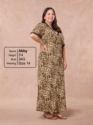 Angelica - Lace Trim Midi Dress - Leopard Print