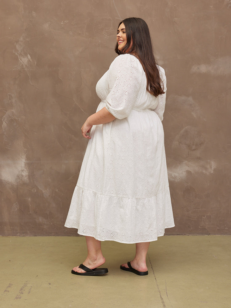 Anita - Broderie Midi Dress - White