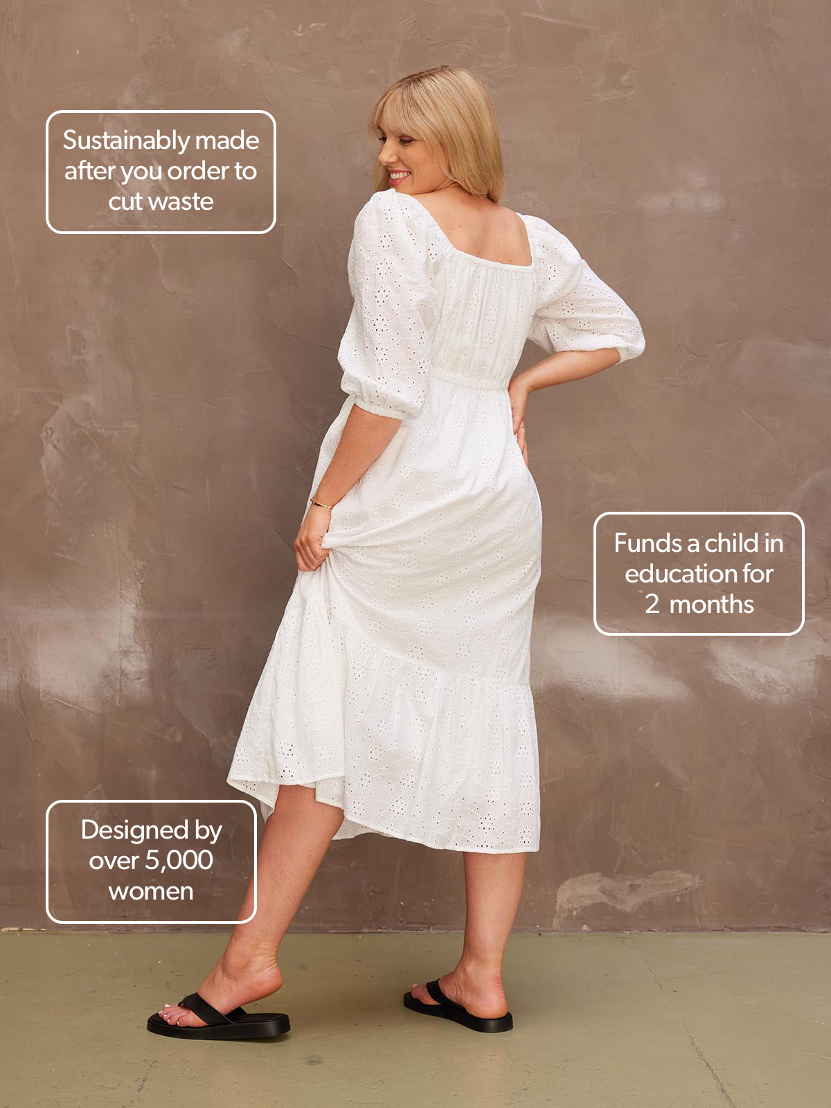Anita - Broderie Midi Dress - White