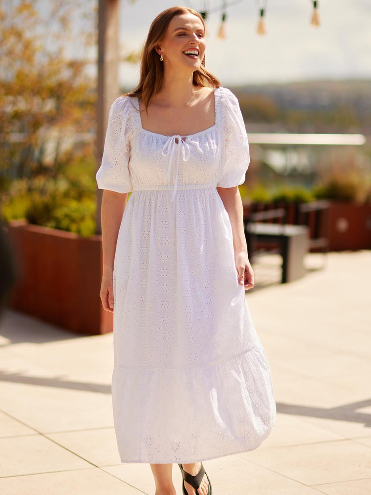 Anita - Broderie Midi Dress - White