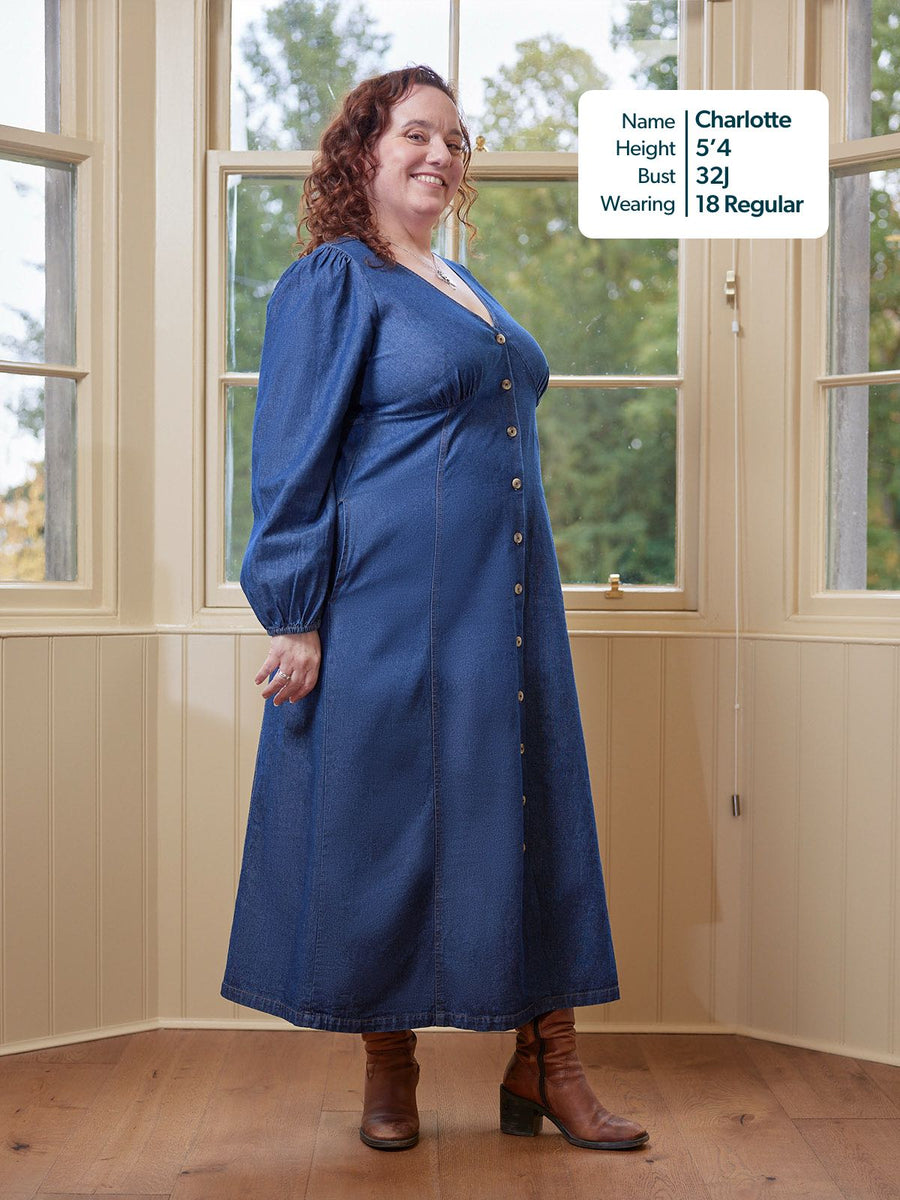 Soft Denim Midi Dress with Pockets