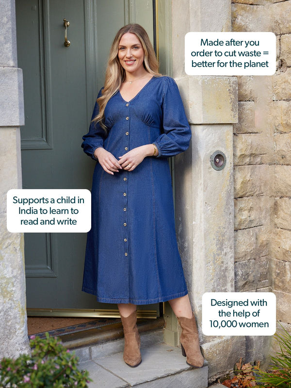 Anne - Button Through Denim Dress