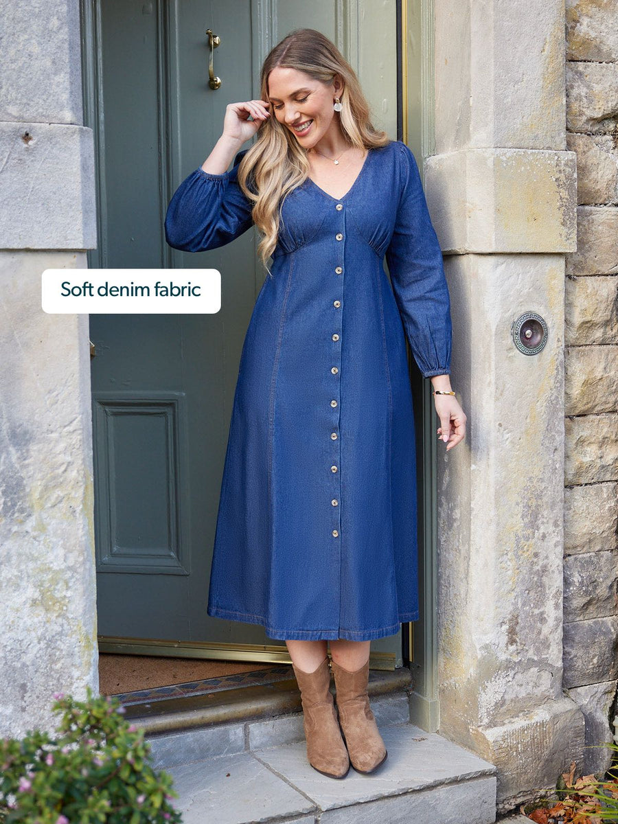 Anne - Button Through Denim Dress