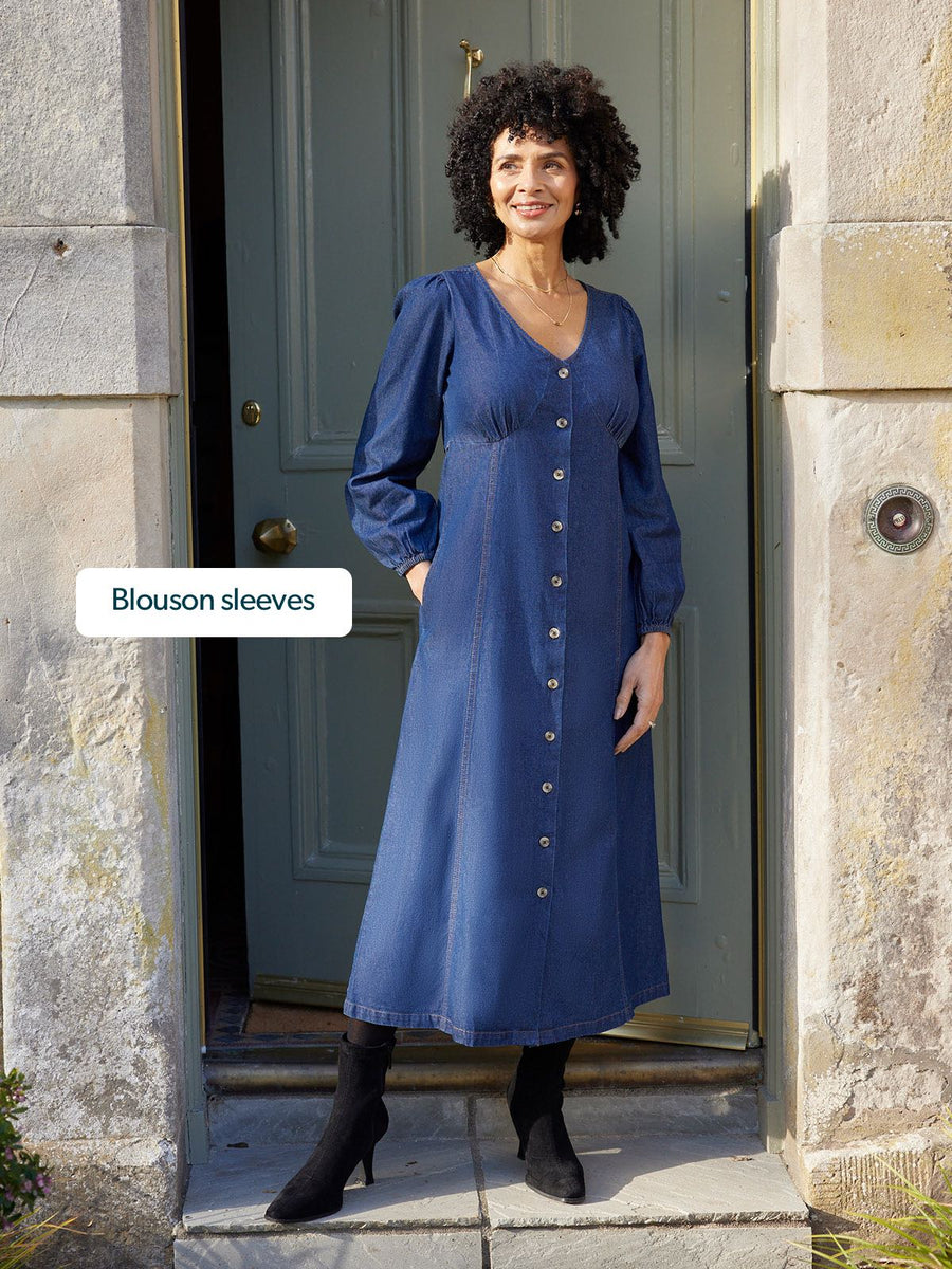 Anne - Button Through Denim Dress