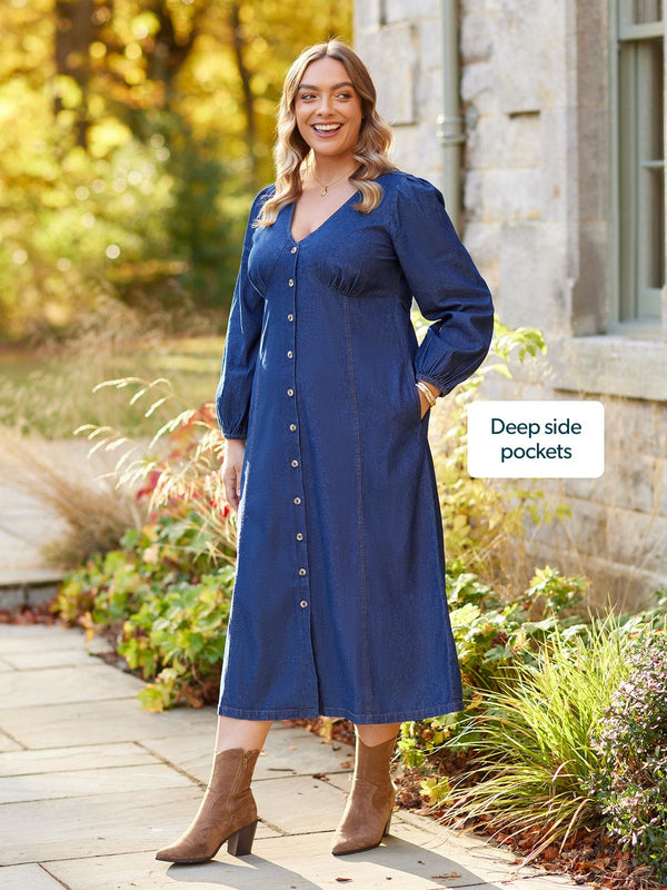 Anne - Button Through Denim Dress
