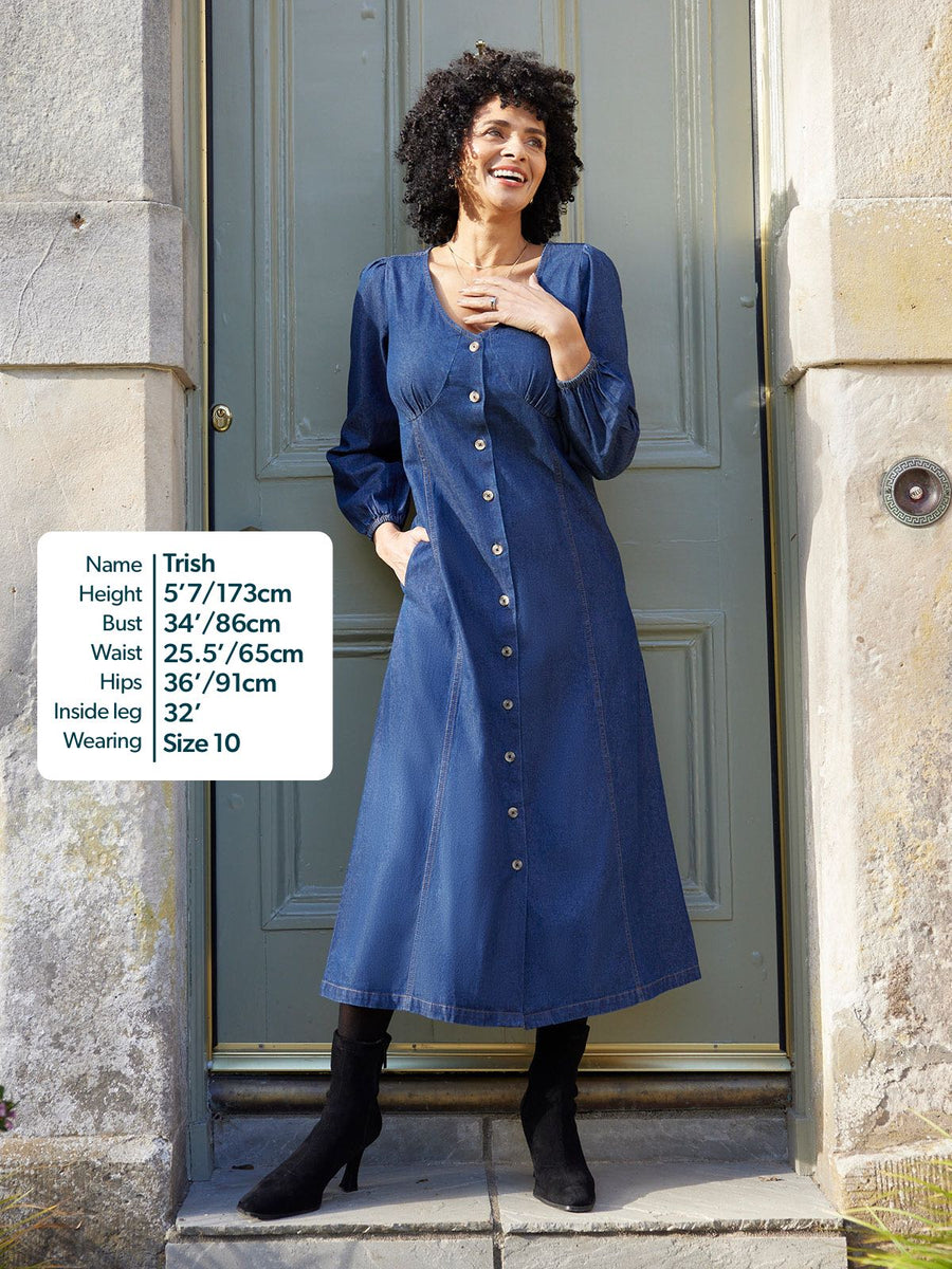 Anne - Button Through Denim Dress