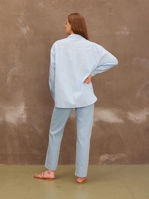 Anya - Oversized Shirt - Blue Pinstripe