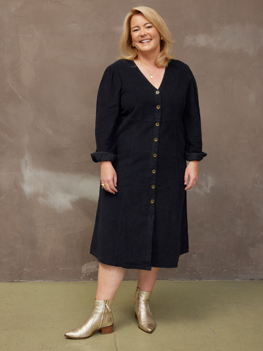 Aria - Cord Midi Dress - Black