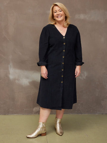 Aria - Cord Midi Dress - Black