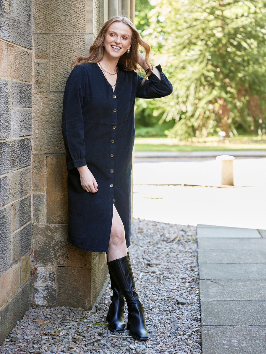 Aria - Cord Midi Dress - Black