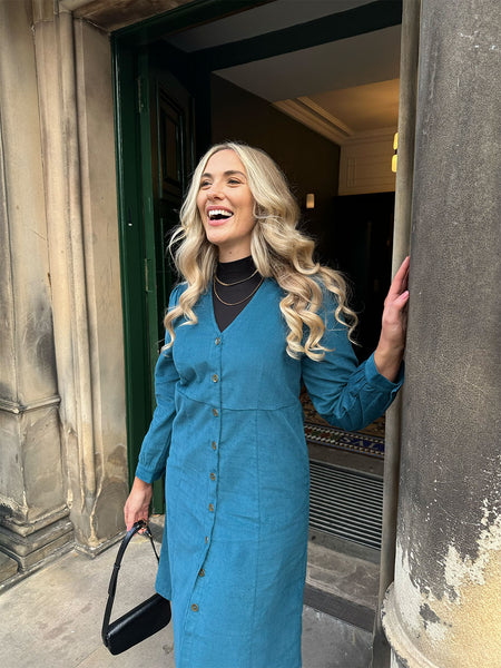 Aria - Cord Midi Dress - Teal