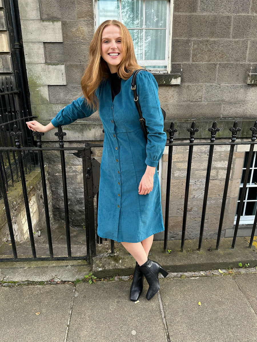 Aria - Cord Midi Dress - Teal