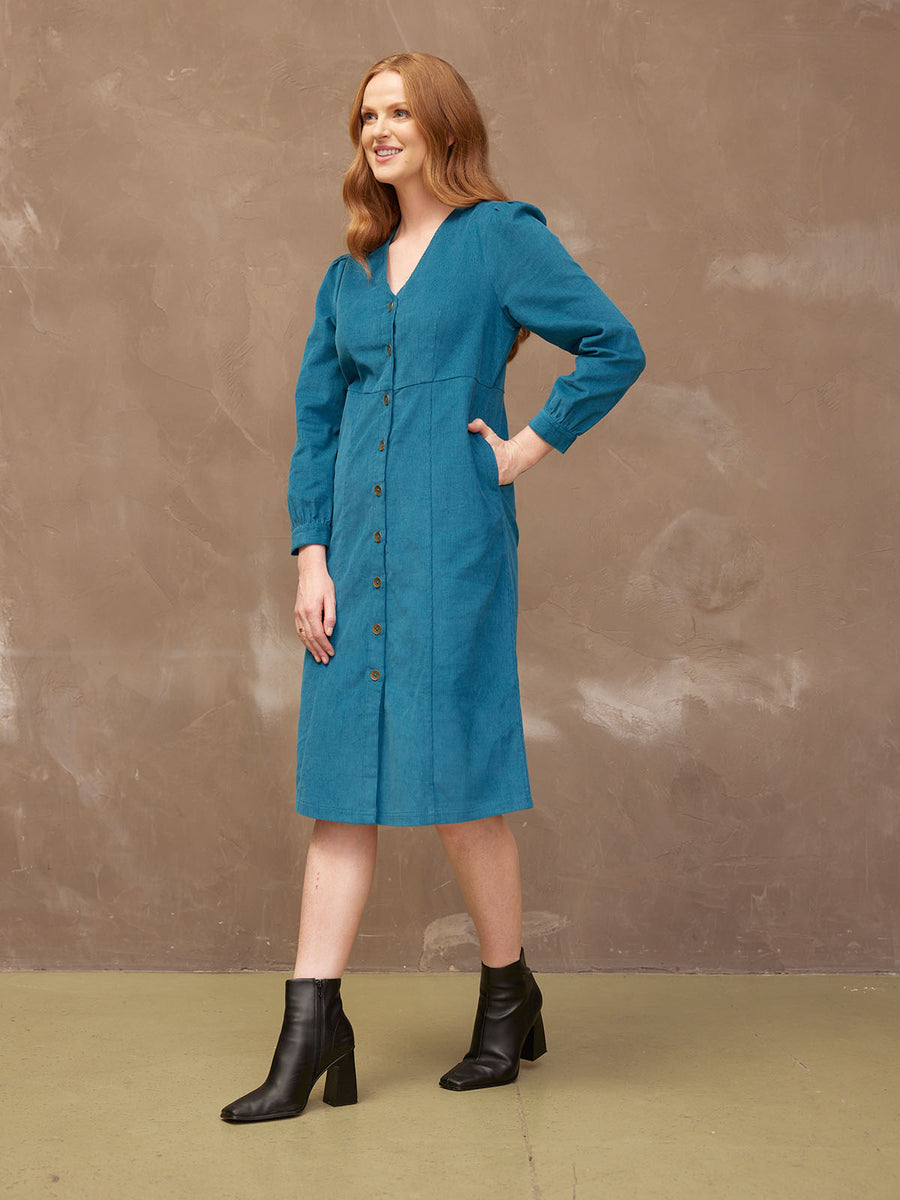 Aria - Cord Midi Dress - Teal
