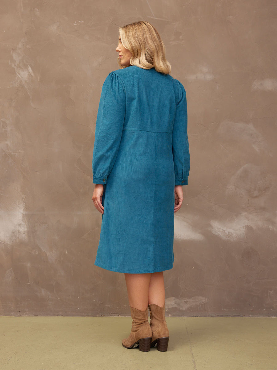 Aria - Cord Midi Dress - Teal