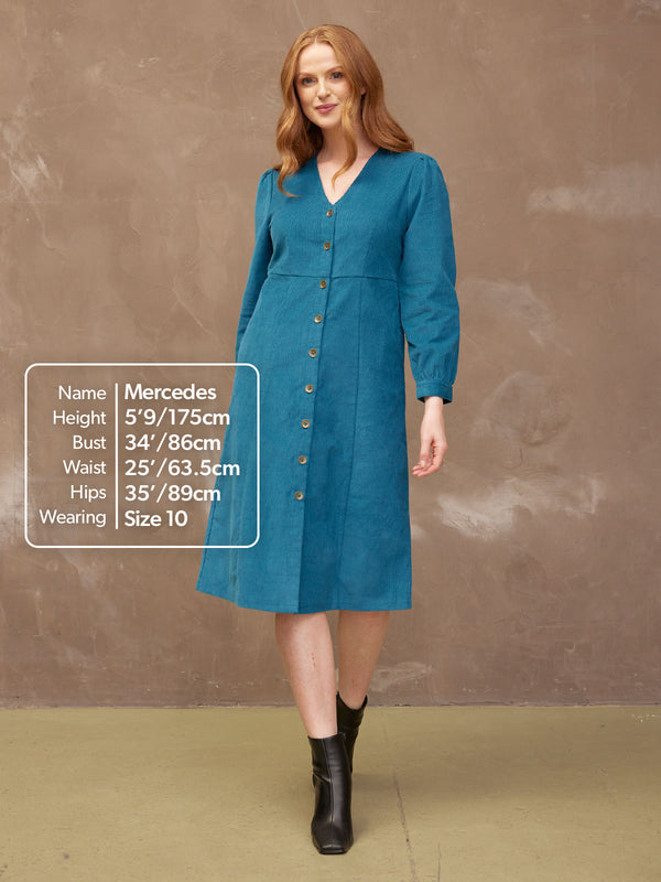 Aria - Cord Midi Dress - Teal