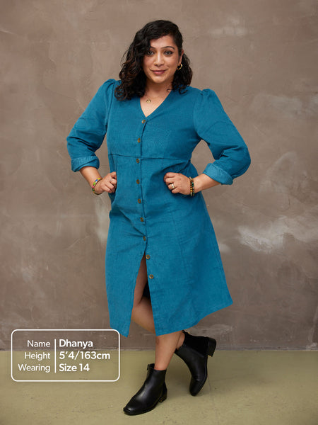 Aria - Cord Midi Dress - Teal
