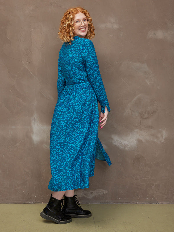 Ashleigh - Button Through Shirt Dress - Teal Print