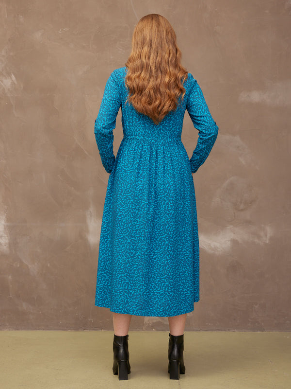 Ashleigh - Button Through Shirt Dress - Teal Print