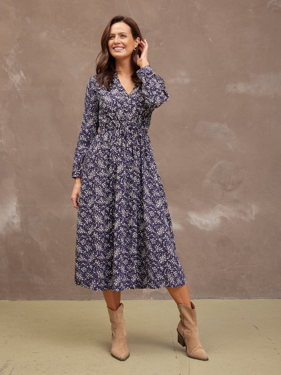 Ashleigh Shirt Dress - Navy Floral Print