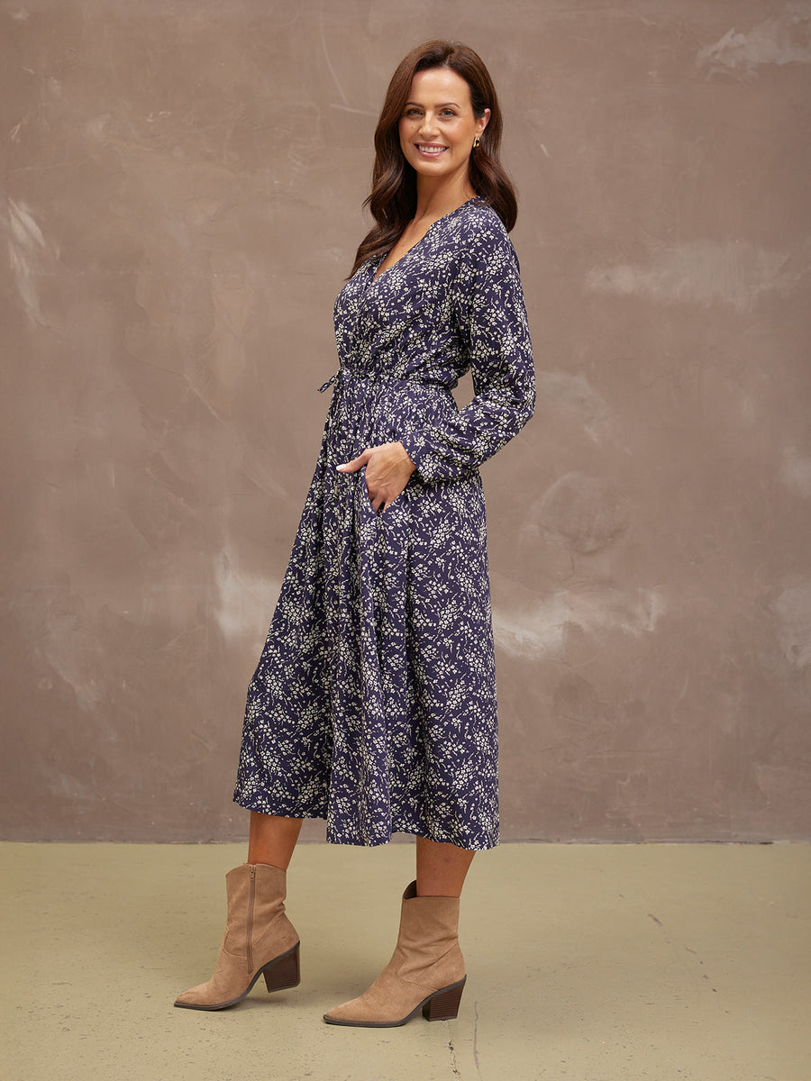 Ashleigh Shirt Dress - Navy Floral Print