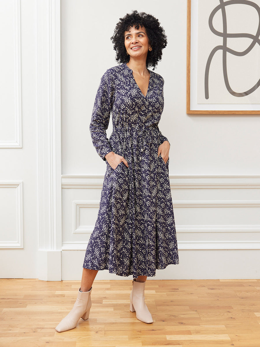 Ashleigh Shirt Dress - Navy Floral Print