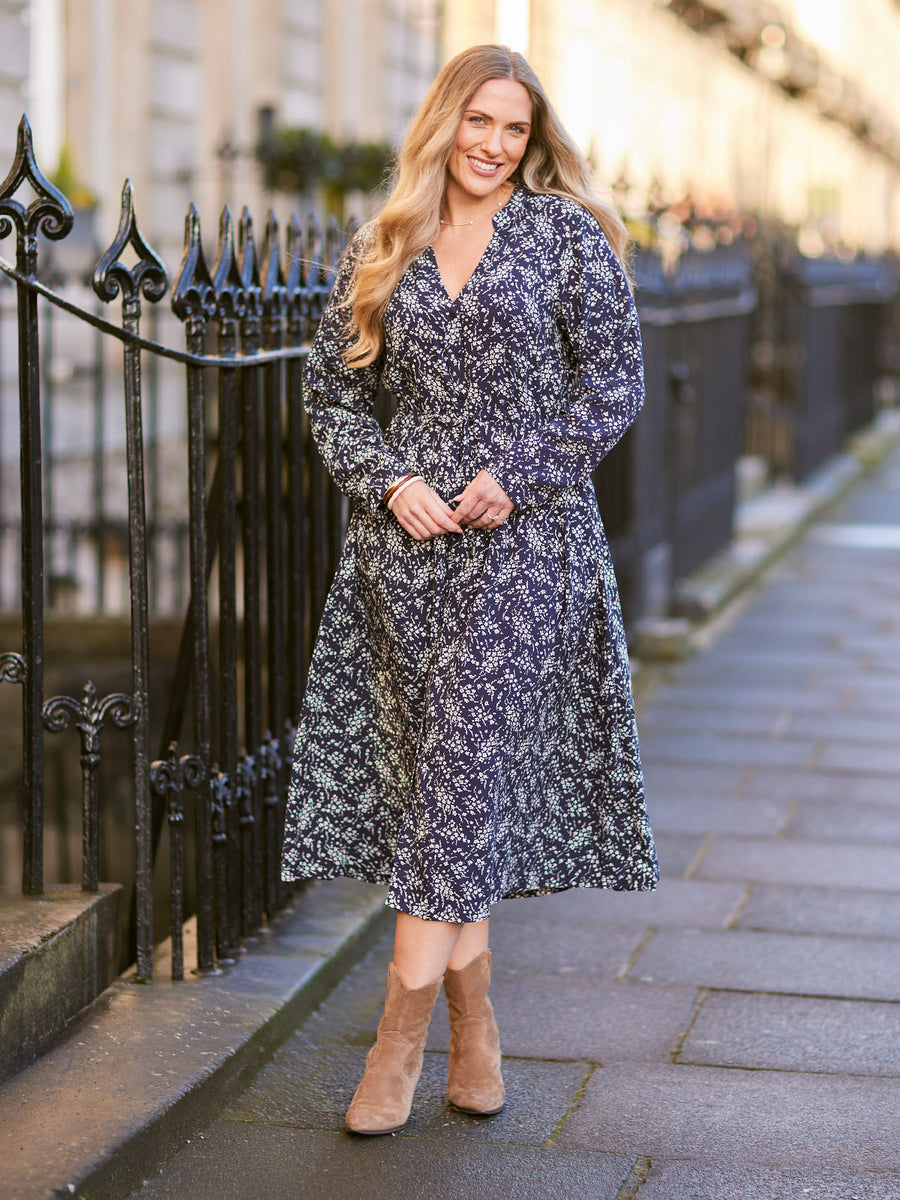 Ashleigh Shirt Dress - Navy Floral Print