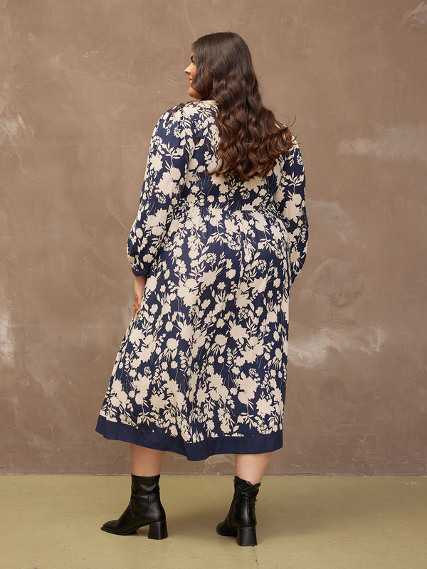 Barbara - Notch Neck Dress - Navy Floral