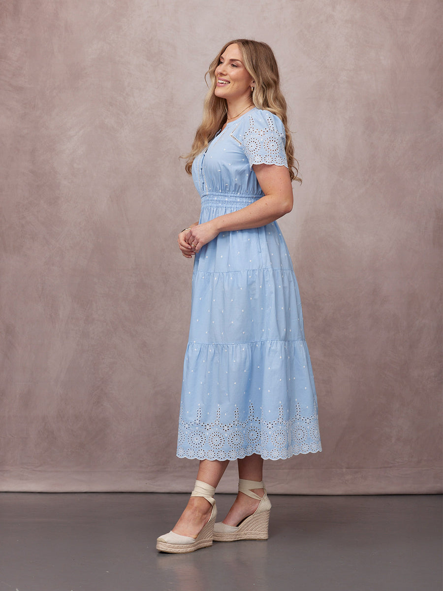 Georgie Cotton Summer Dress - Blue/White