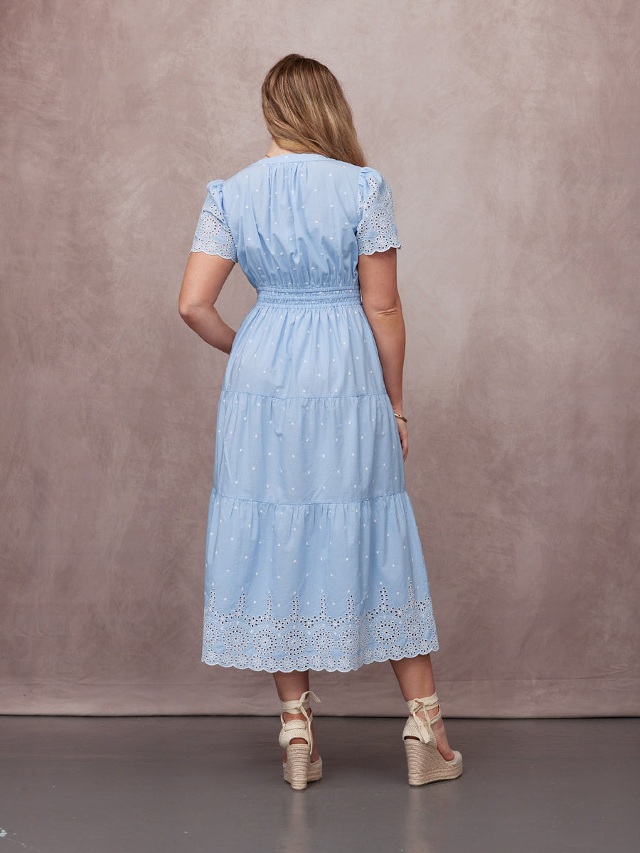 Georgie Cotton Summer Dress - Blue/White