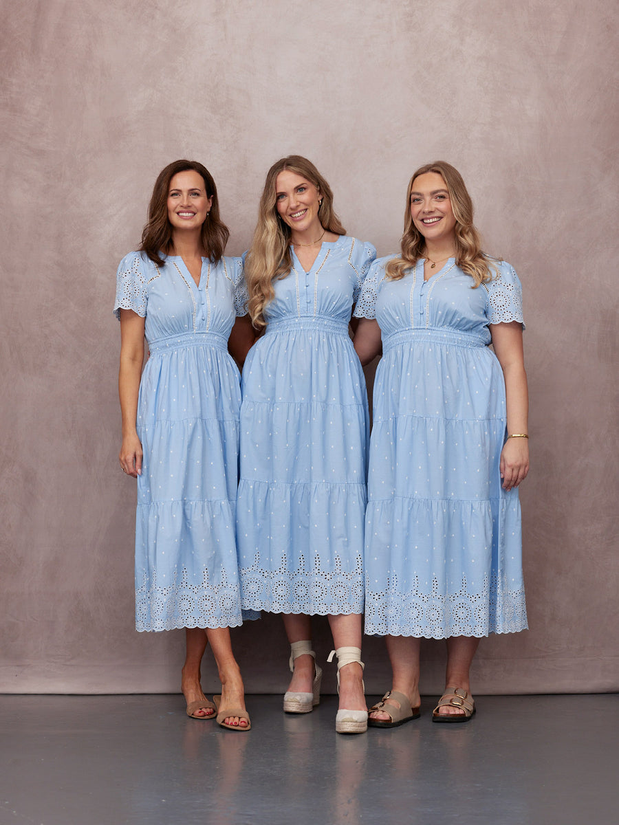 Georgie Cotton Summer Dress - Blue/White