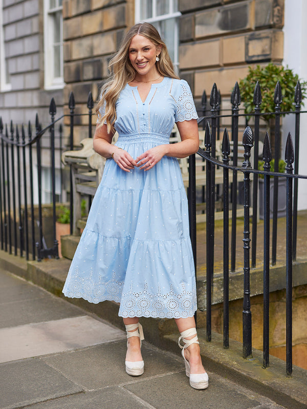 Georgie Cotton Summer Dress - Blue/White