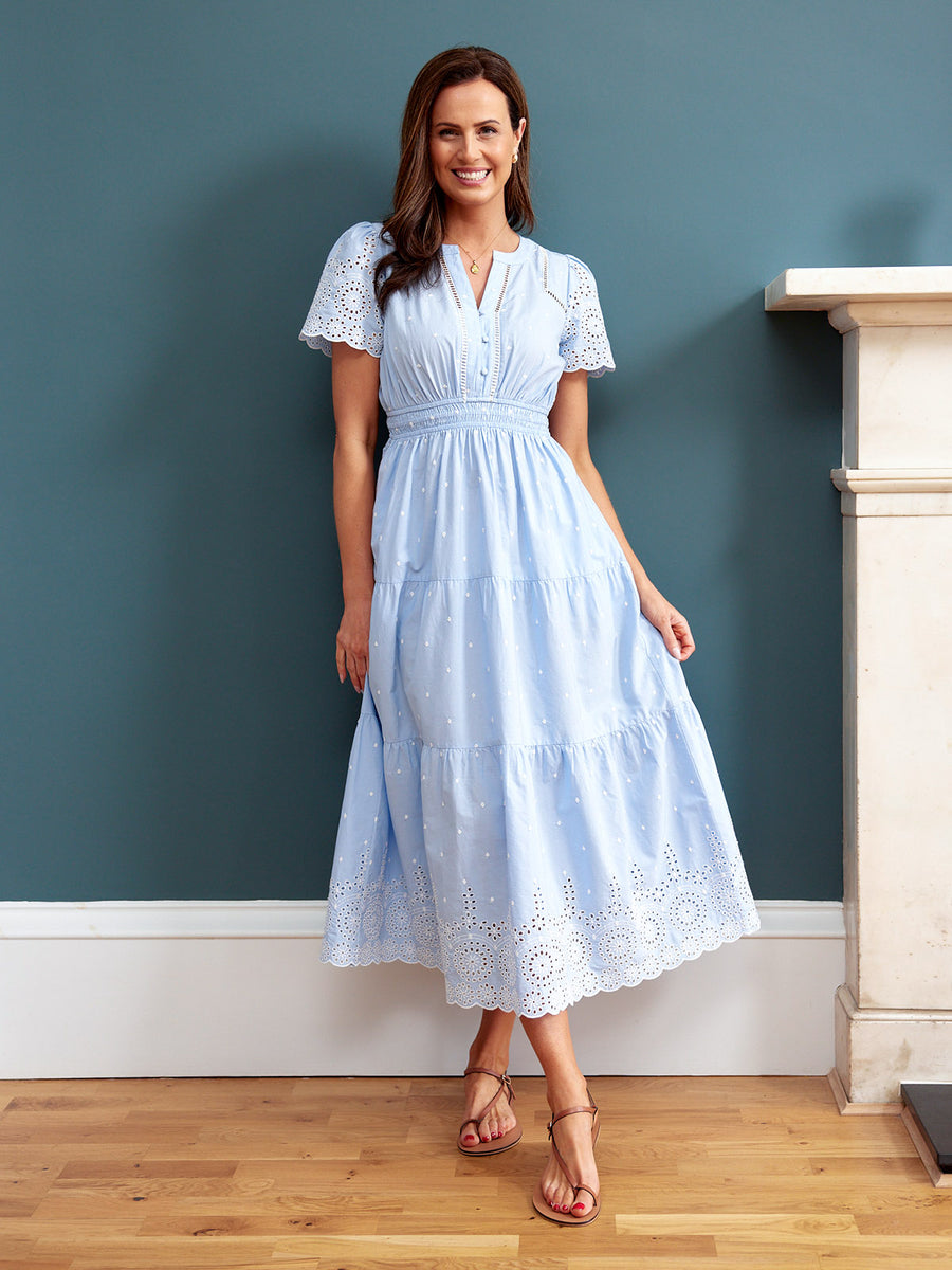 Georgie Cotton Summer Dress - Blue/White