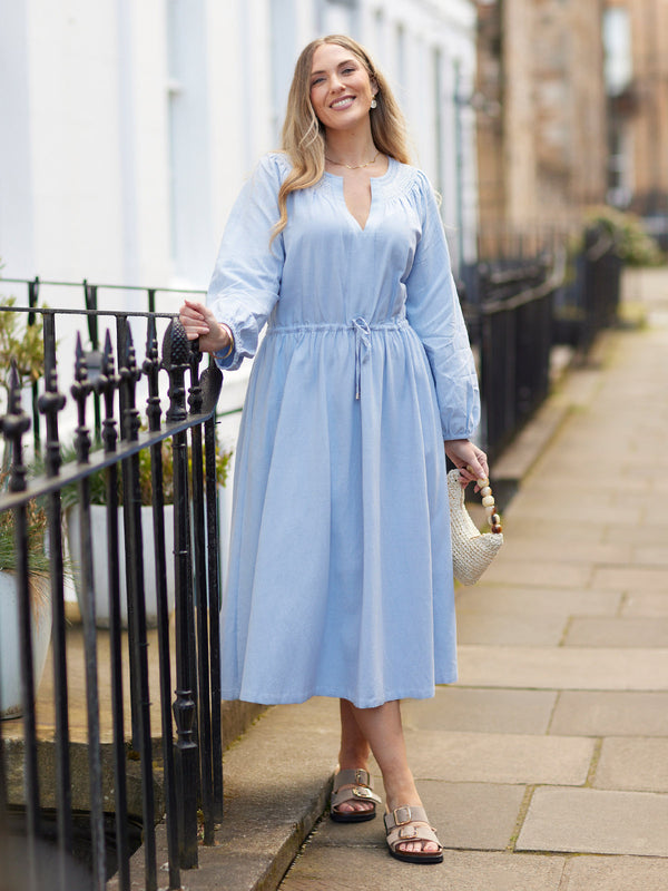 Luna Smocked Neckline Dress - Blue