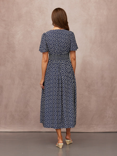Maddie Short Sleeve Dress - Navy Polka Dot Print