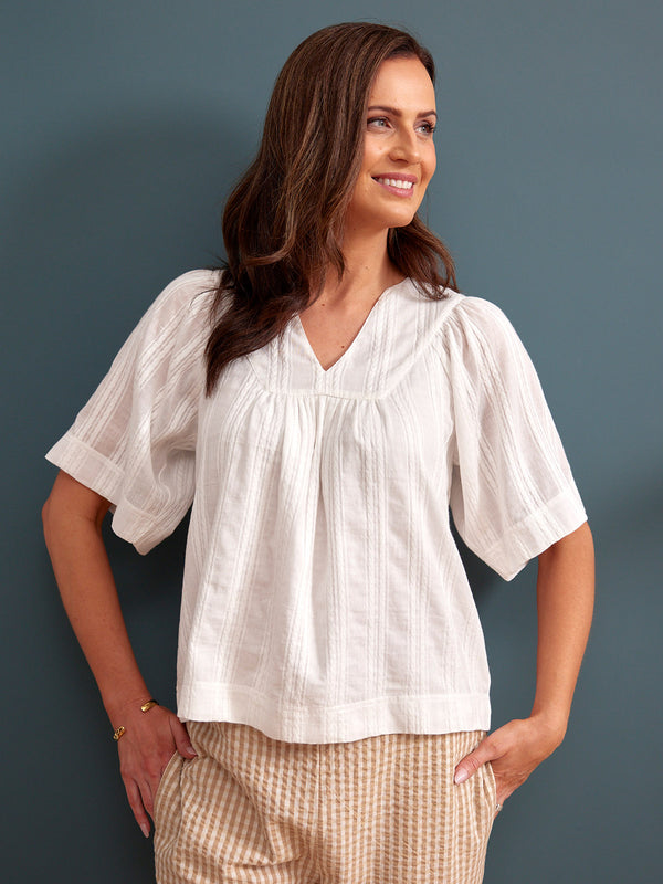 Edith Textured Relaxed Top - White