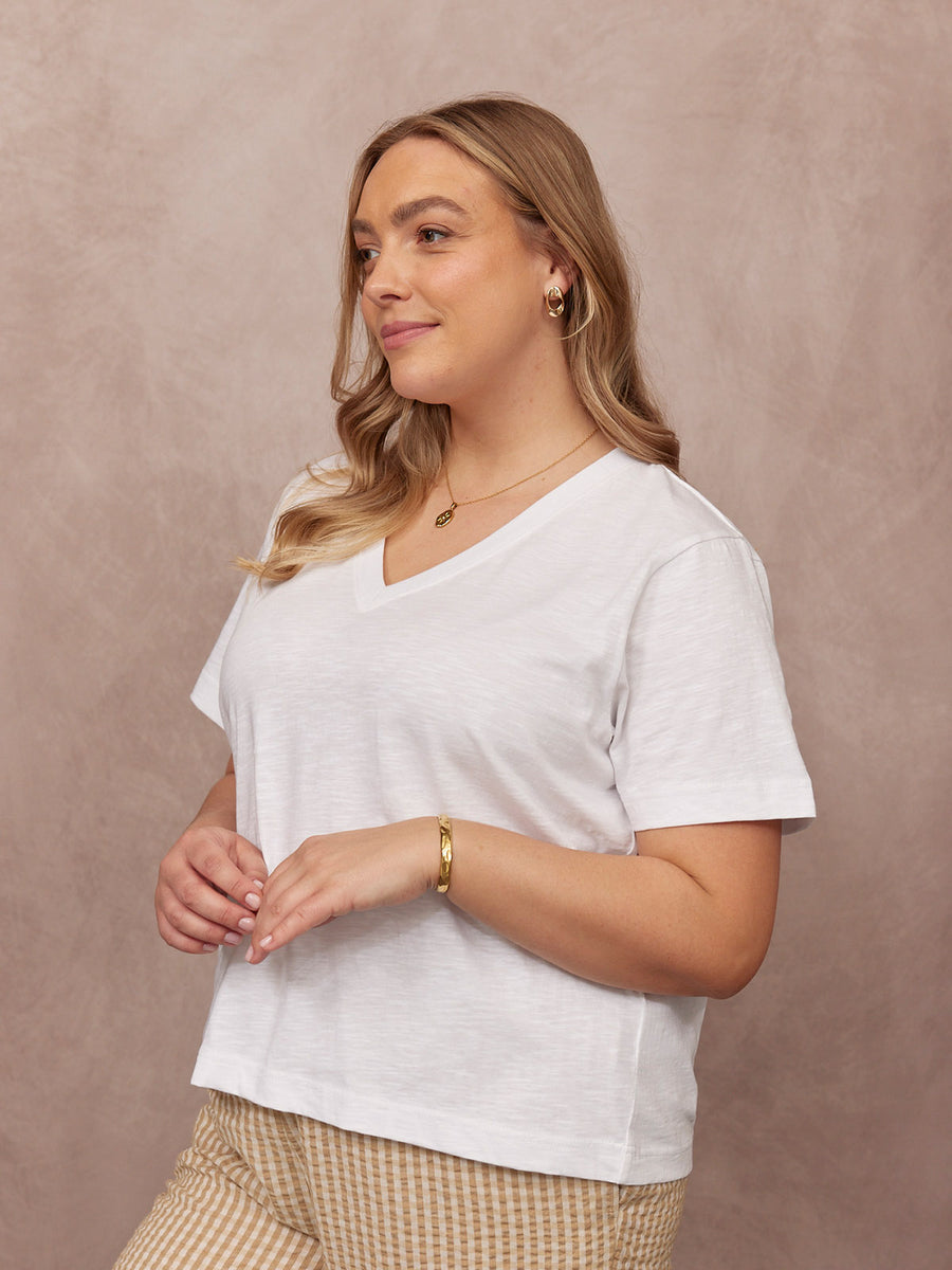 Cathy V-neck Tee - White