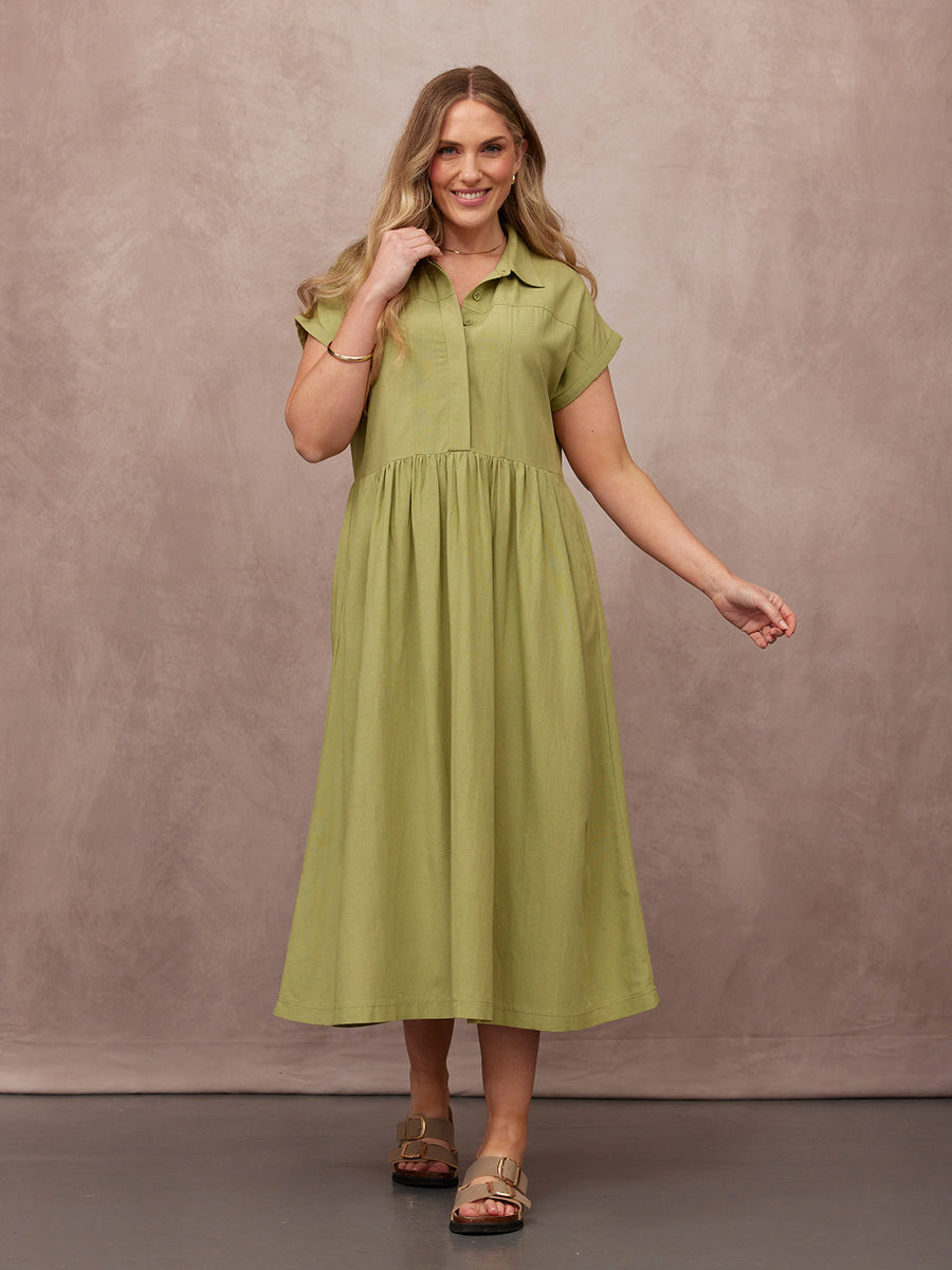 Rhiona Linen Shirt Dress - Olive