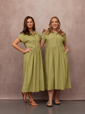 Rhiona Linen Shirt Dress - Olive