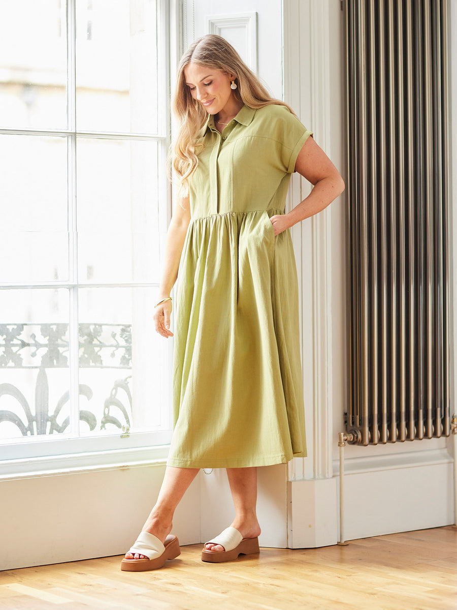 Rhiona Linen Shirt Dress - Olive