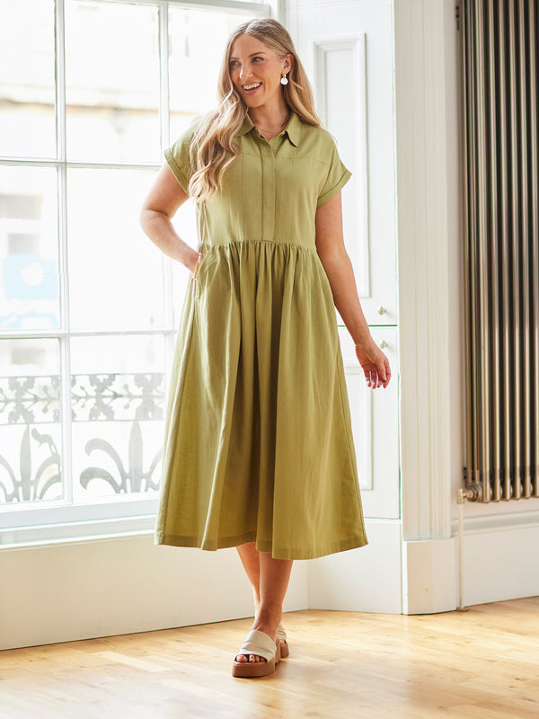 Rhiona Linen Shirt Dress - Olive
