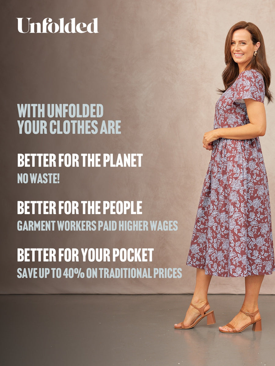 Leah Angel Sleeve Dress - Brown & Blue Floral Print