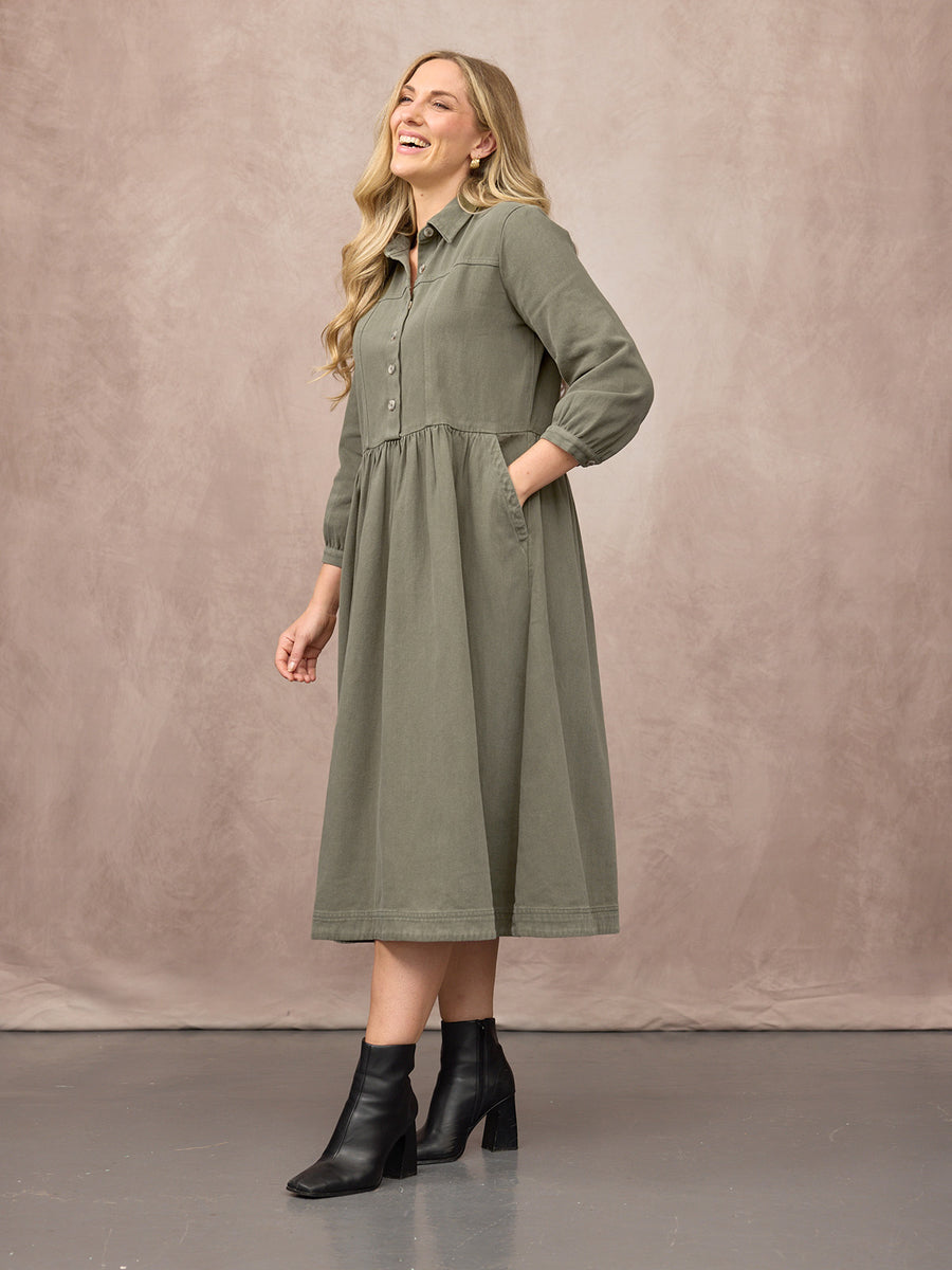 Daisie Shirt Dress - Khaki