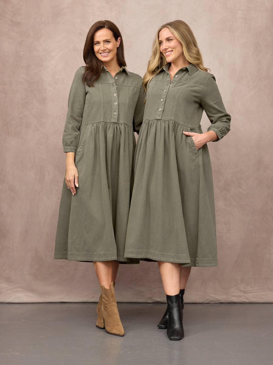 Daisie Shirt Dress - Khaki