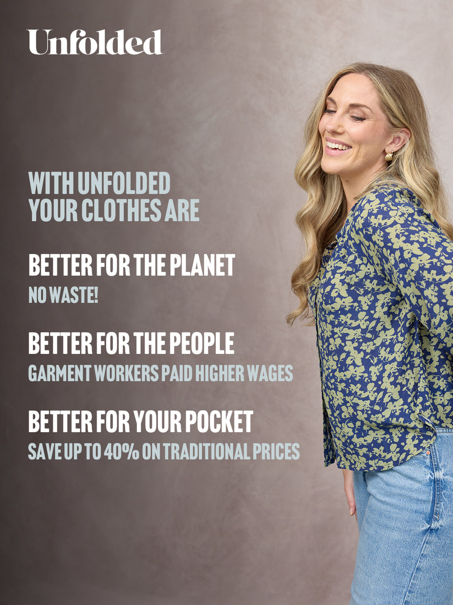 Niya Button Through Blouse - Navy & Green Leaf Print